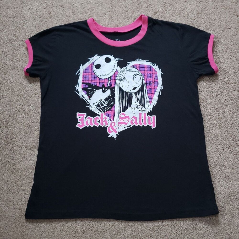 Disney The Nightmare Before Christmas Jack & Sally Graphic Ringer Tee Black L